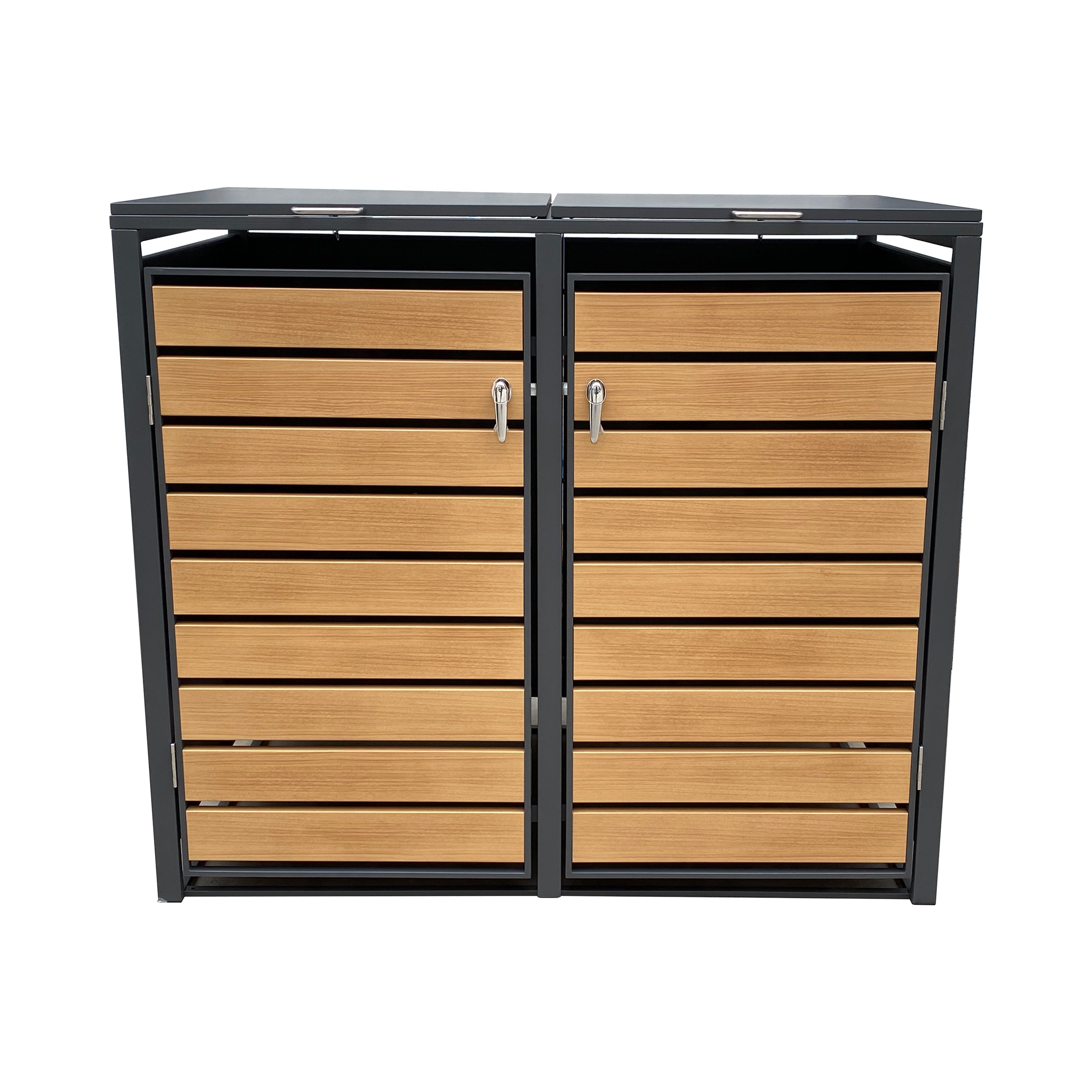 Backyard Lifestyles - Double Refuse Shed - Large - Dark Grey with Wood Look Doors (68"x39"x49")