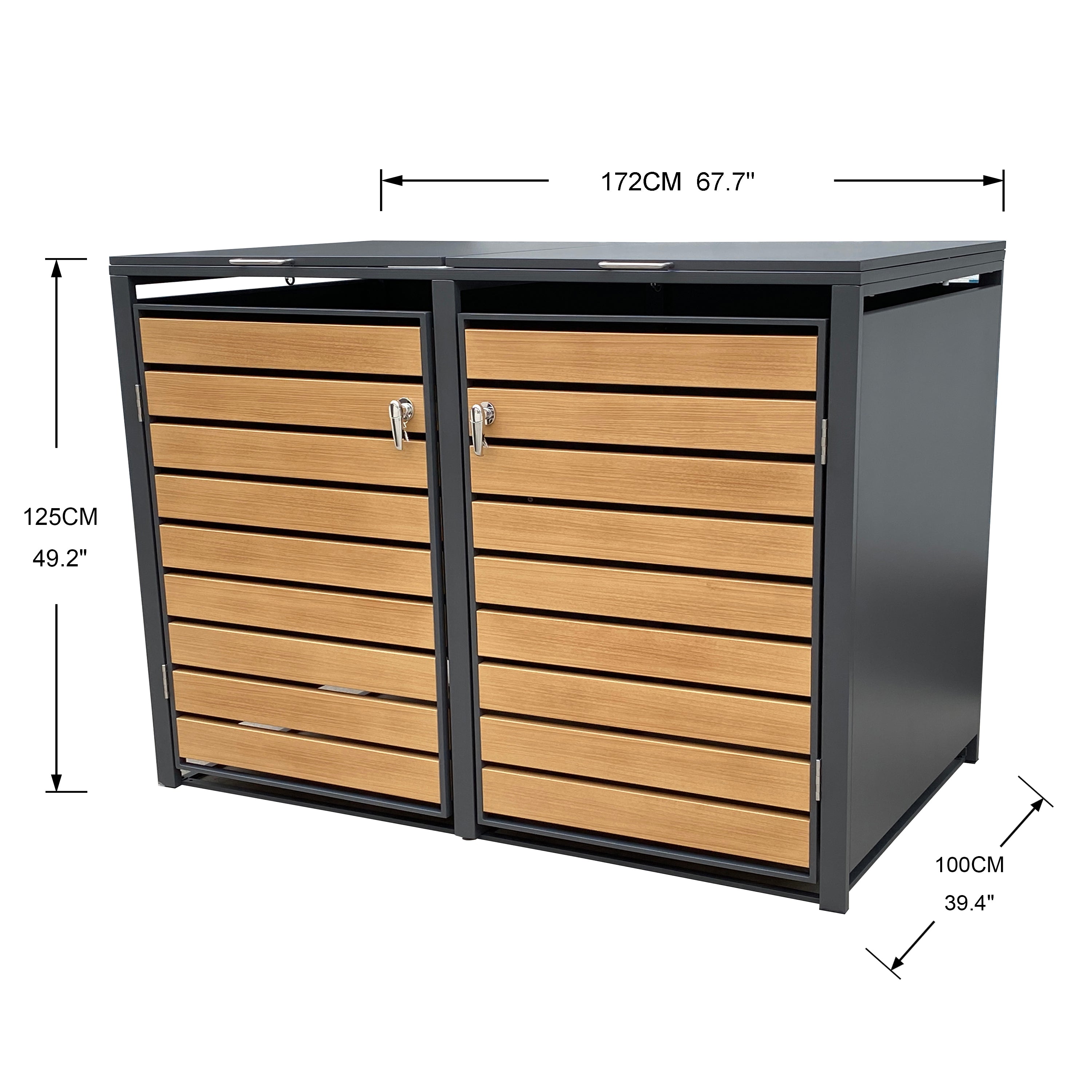 Backyard Lifestyles - Double Refuse Shed - Large - Dark Grey with Wood Look Doors (68"x39"x49")
