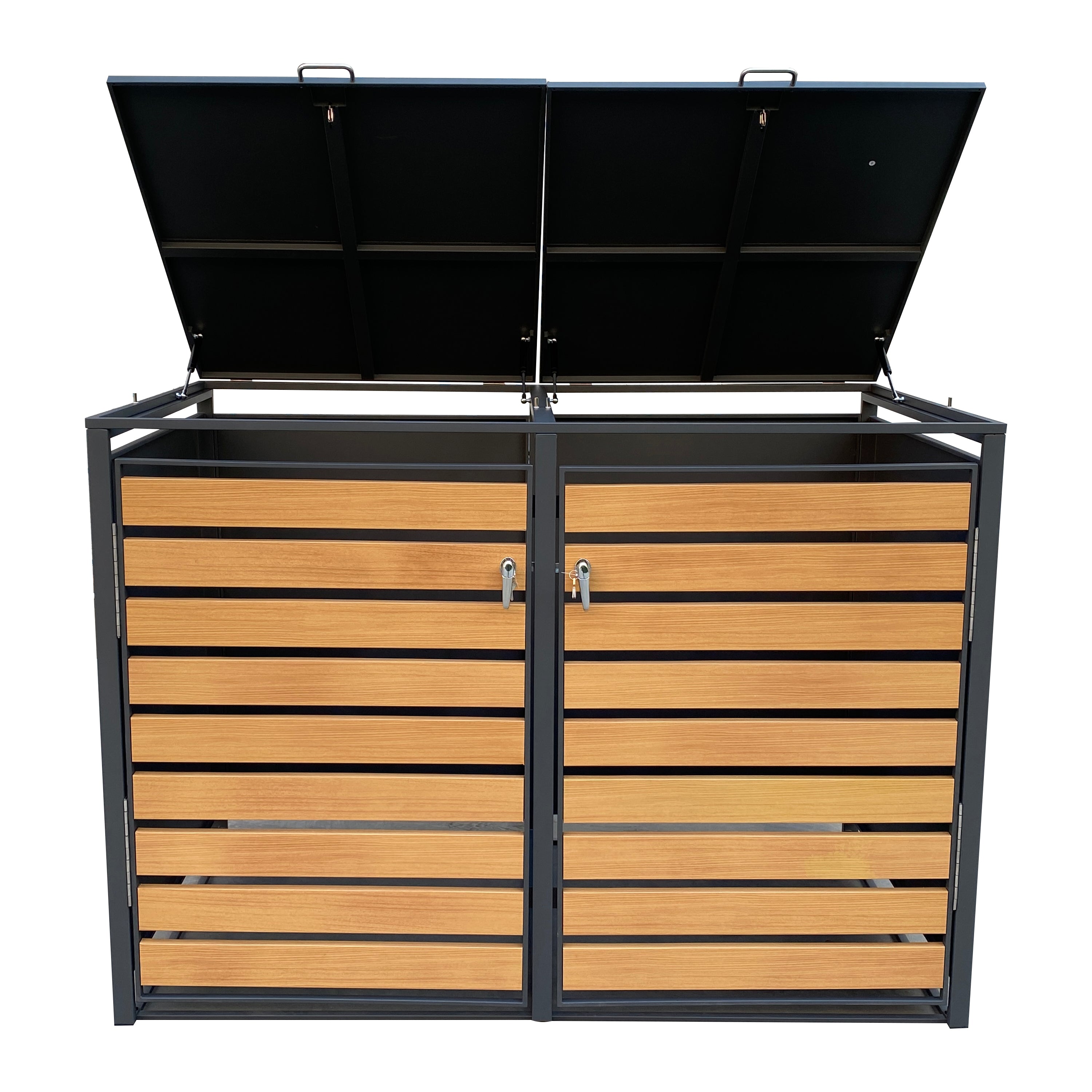 Backyard Lifestyles - Double Refuse Shed - Large - Dark Grey with Wood Look Doors (68"x39"x49")