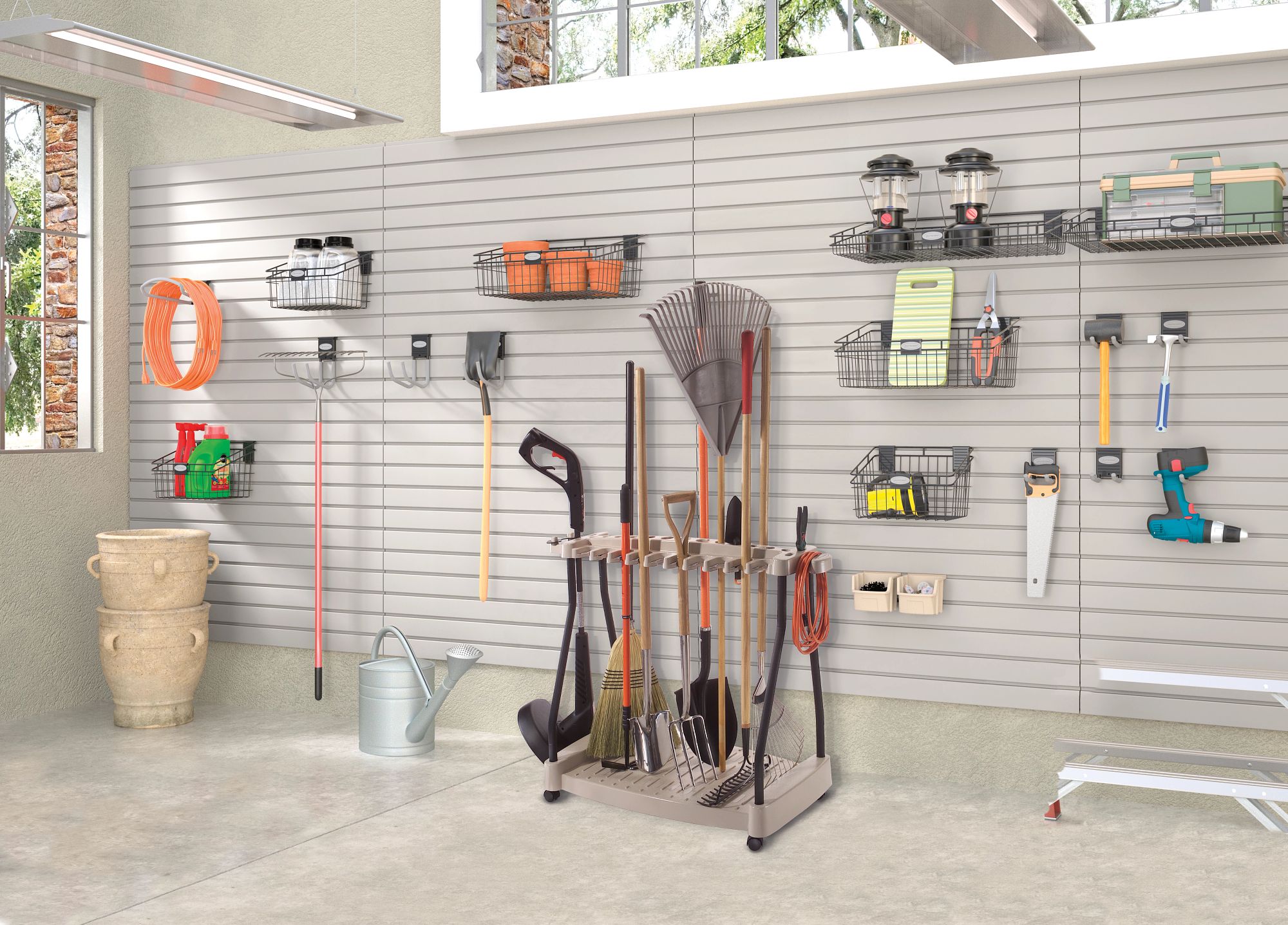 Suncast - Tool Rack with Wheels - Taupe