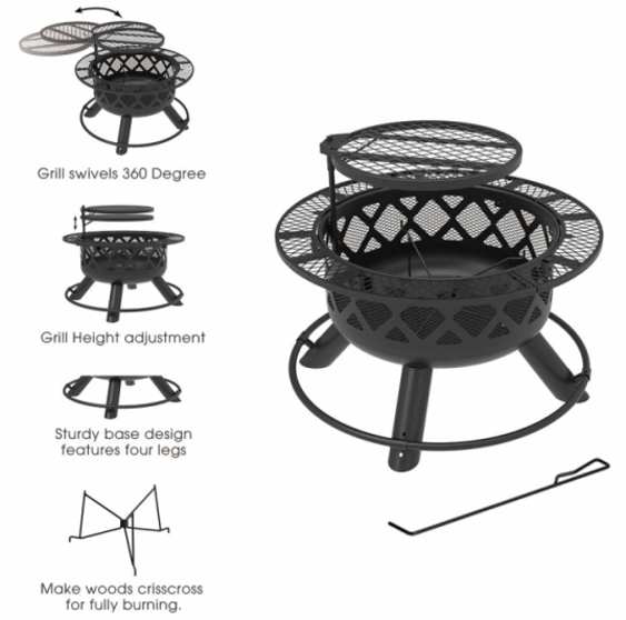 Shinerich - 24” Fire Pit with Grill