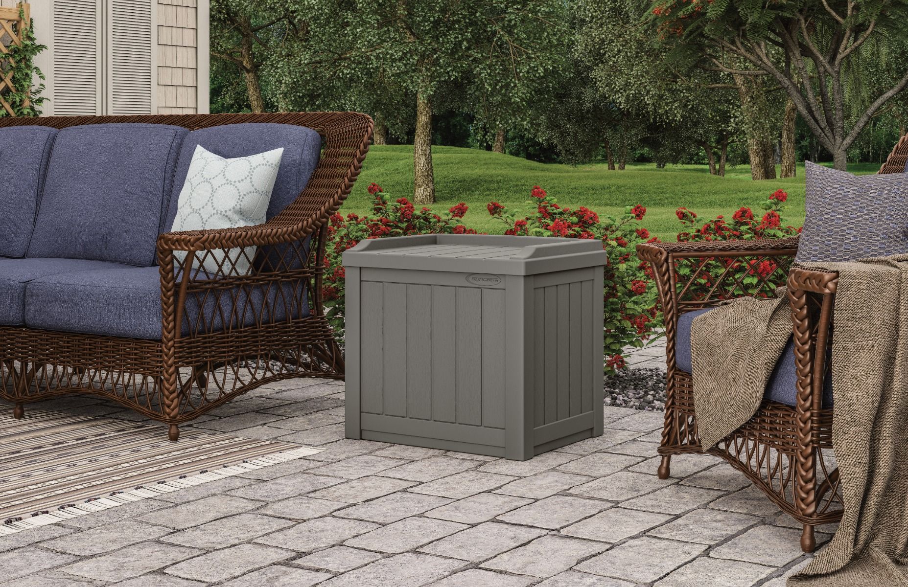 Suncast - 22 Gal. Small Deck Box with Storage Seat - Stoney