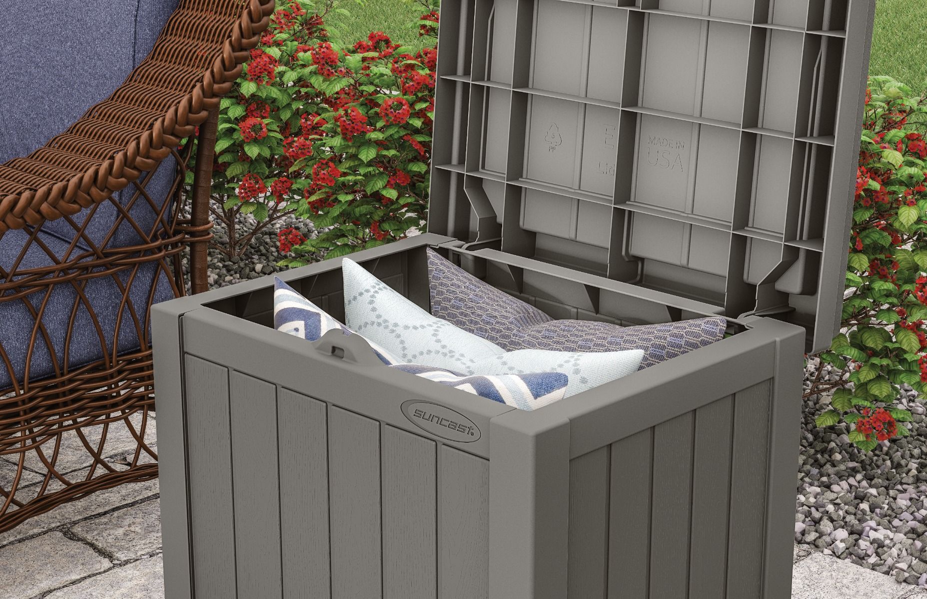 Suncast - 22 Gal. Small Deck Box with Storage Seat - Stoney