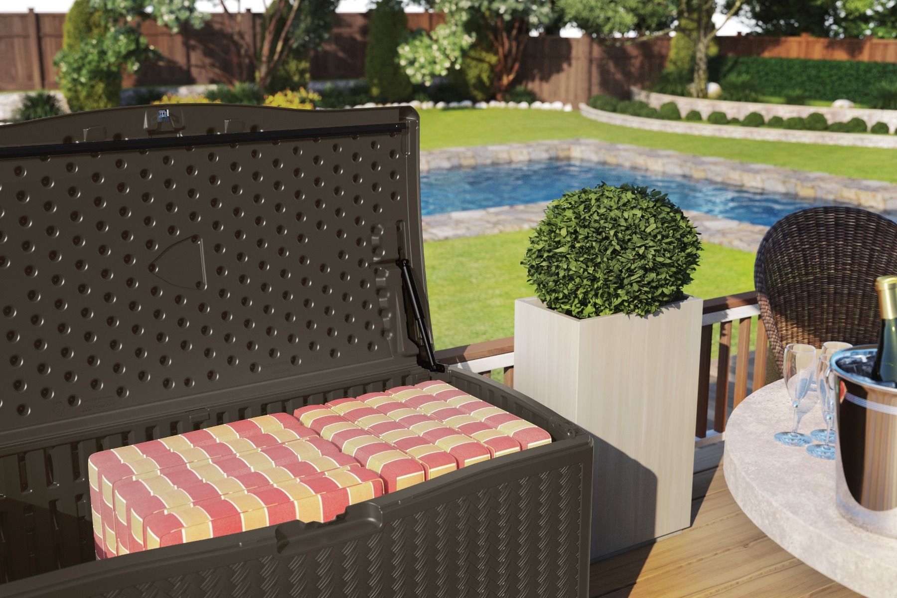 Suncast - 124 Gal. Herringbone Deck Box - Java - Alternate View