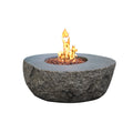 Elementi Boulder Round Natural Stone Look Cast Concrete Fire Pit - Studio Hero View with Active Flame