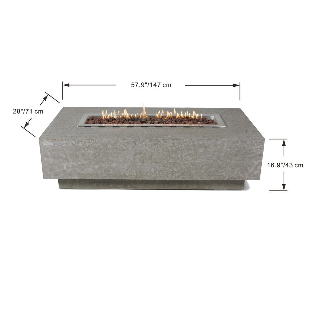Elementi Kingsale Fire Table - Official Dimensions Diagram 57.9 inch Burner Length