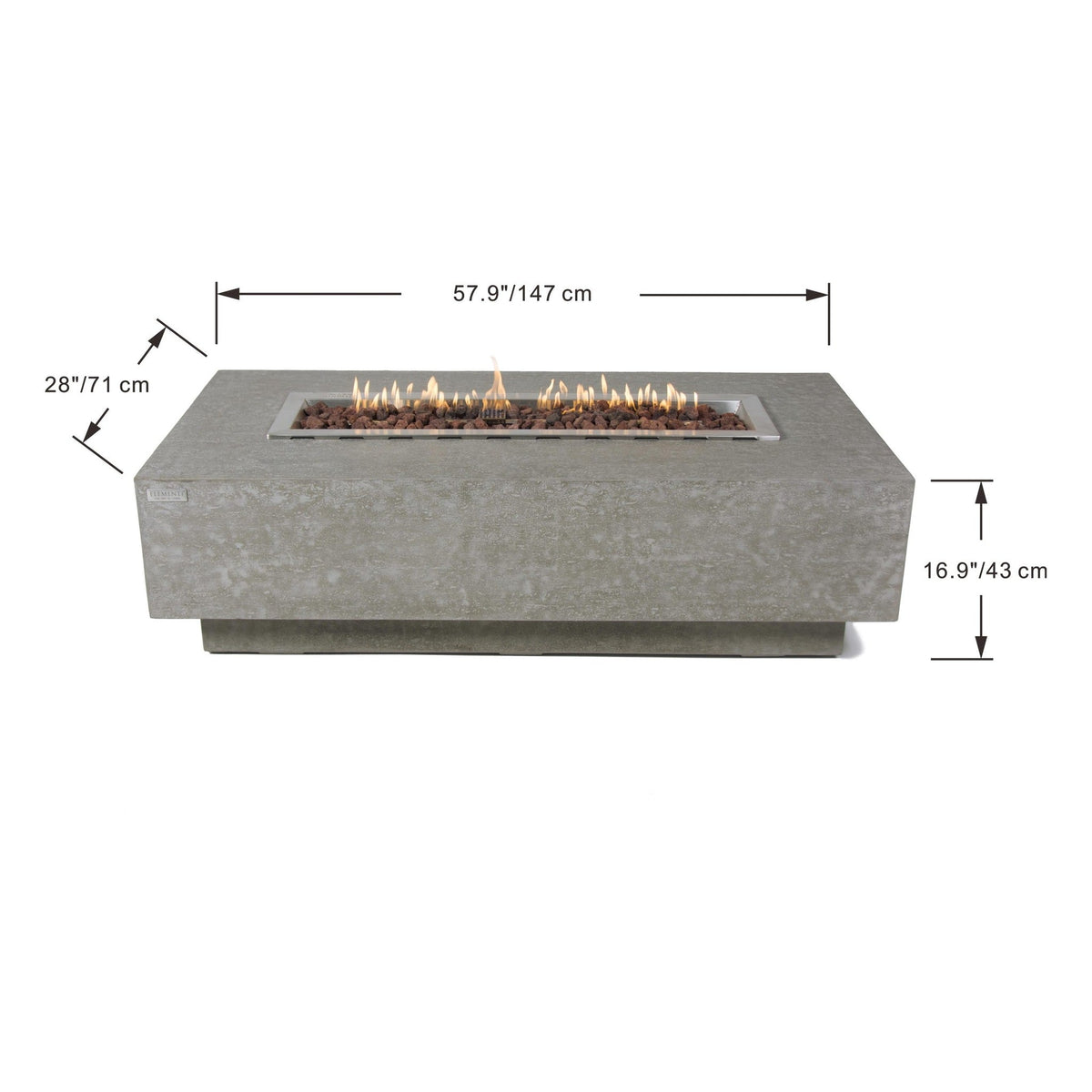 Elementi Kingsale Fire Table - Official Dimensions Diagram 57.9 inch Burner Length