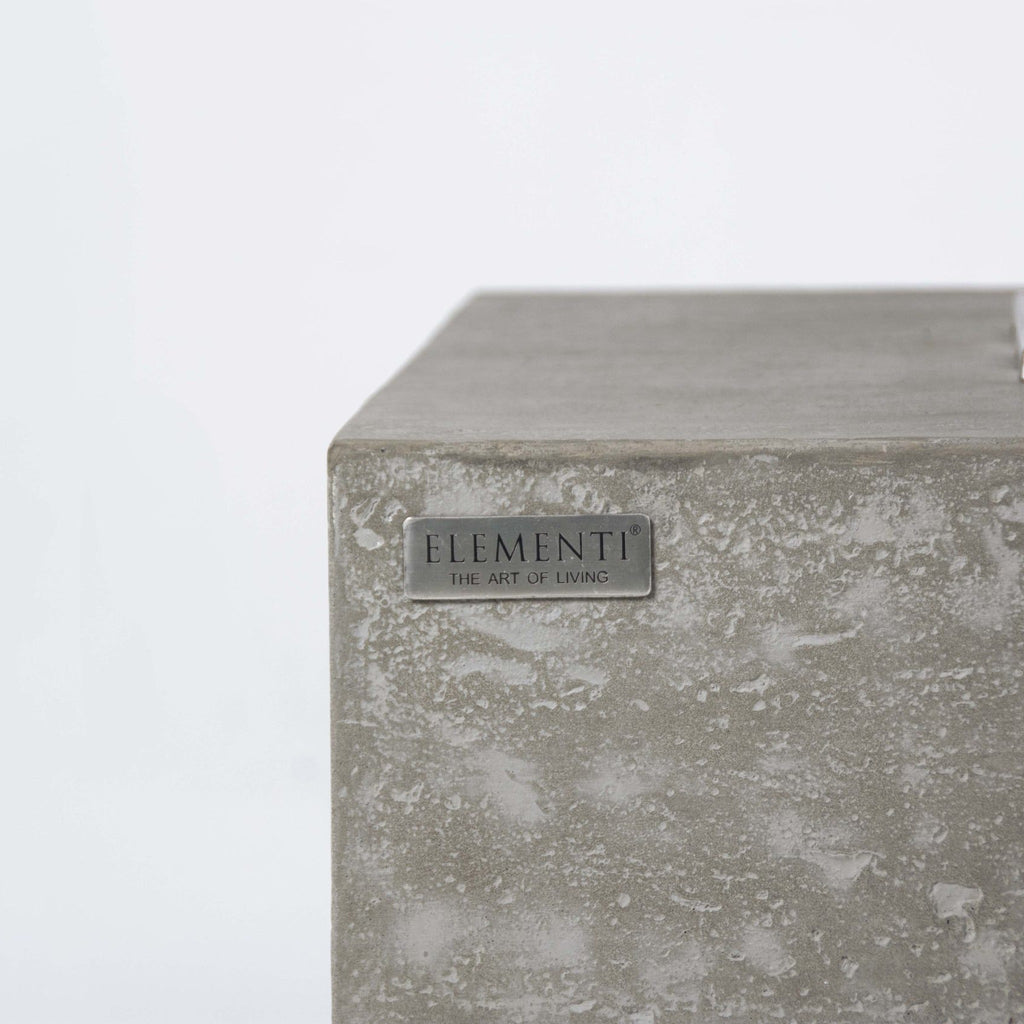 Elementi Kingsale Fire Table - Cast Metal Elementi Brand Emblem and Handcrafted Concrete Texture