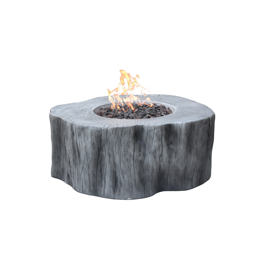 Elementi Manchester Fire Table - Classic Gray - Elevated Studio Angle with Vibrant Fire