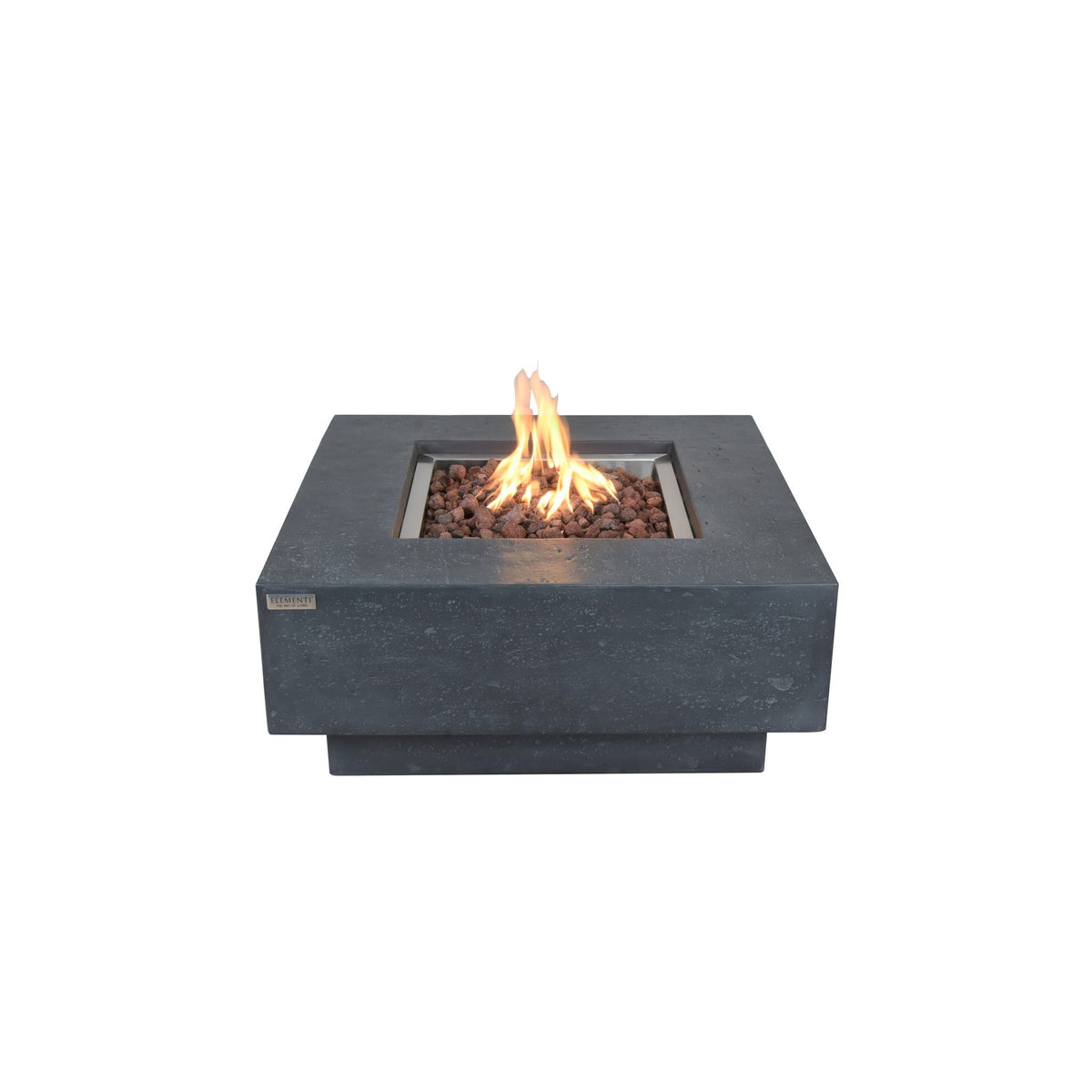 Elementi Manhattan Square Concrete Fire Table - Dark Gray - Active Flame Studio Hero View