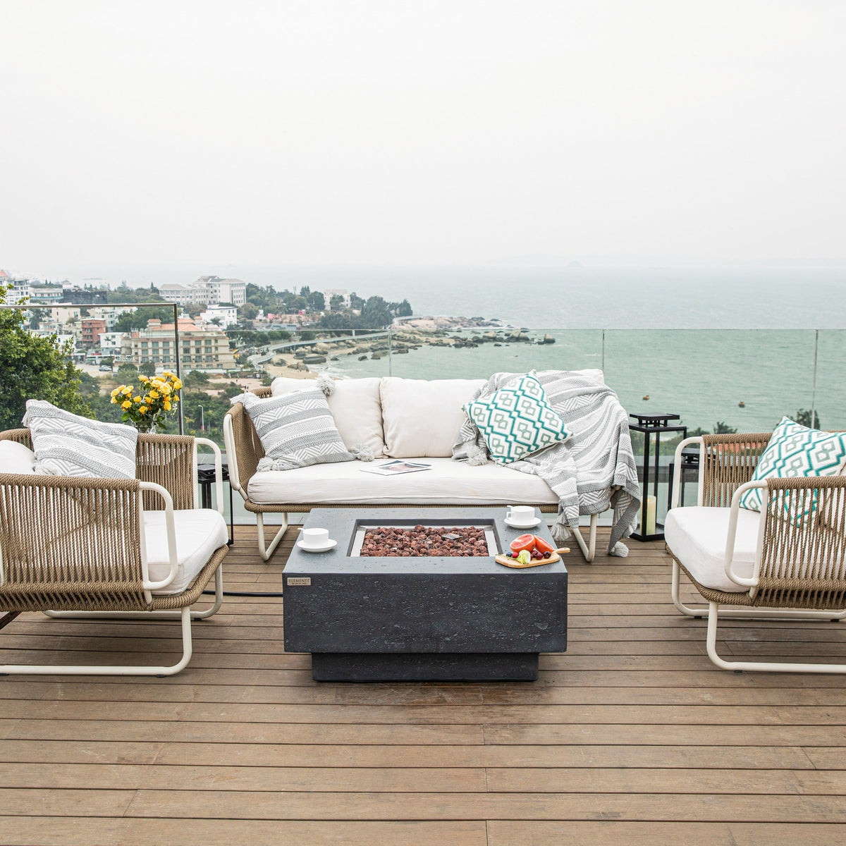 Elementi Manhattan Fire Table - Dark Gray - Outdoor Ocean View Terrace Lifestyle