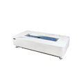 Elementi Plus Athens Fire Table - White Porcelain Marble Top with Blue Fire Glass - Hero Studio View