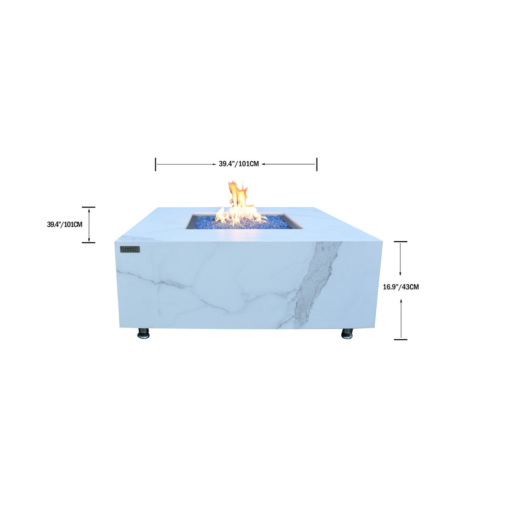 Elementi Plus Bianco Fire Table - Dimensions 39.4x39.4x16.9 Inch Specifications