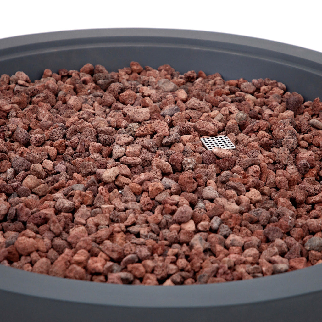 Elementi Plus Rose Bowl Round Fire Pit - Red Lava Rock Bed and Igniter Screen Detail