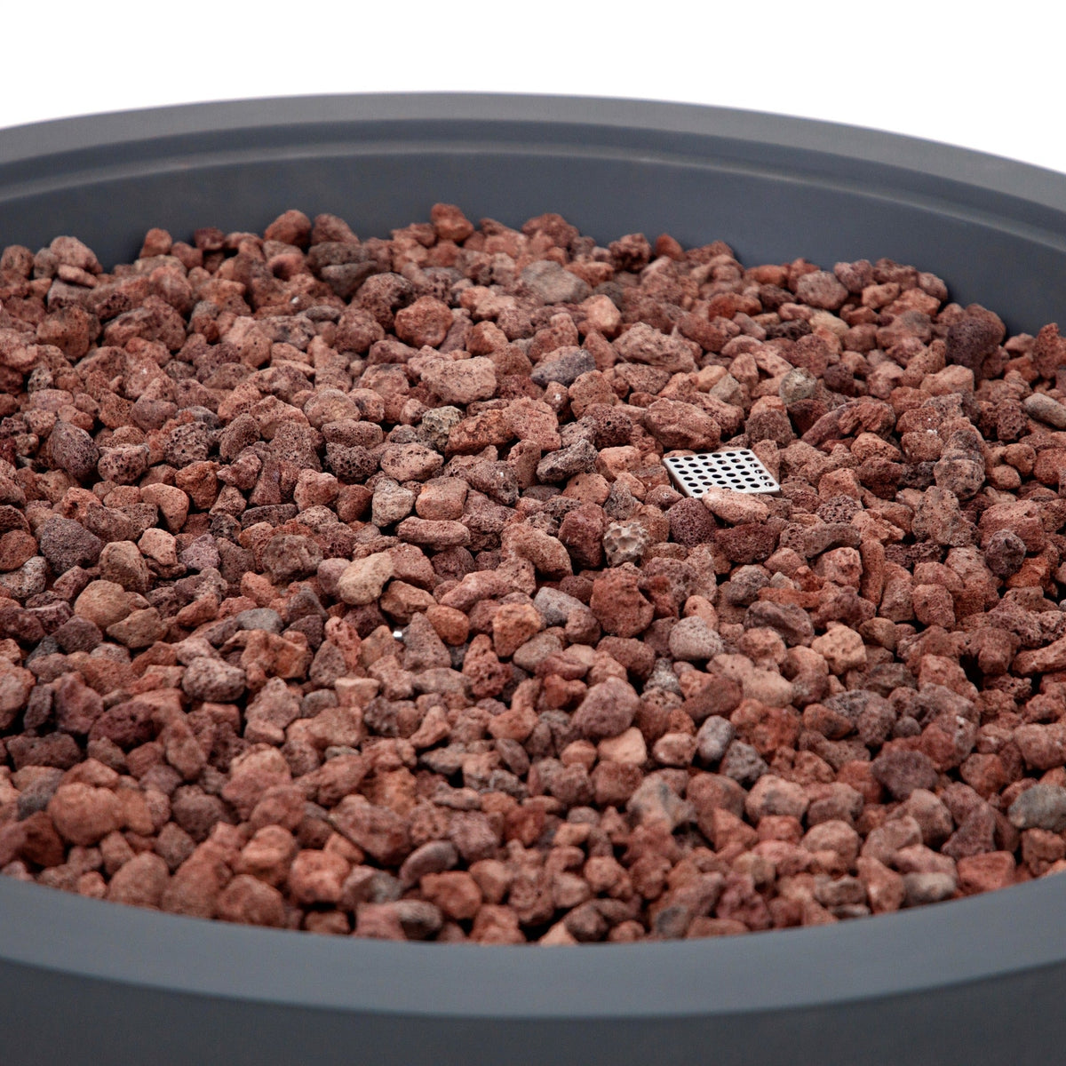 Elementi Plus Rose Bowl Round Fire Pit - Red Lava Rock Bed and Igniter Screen Detail