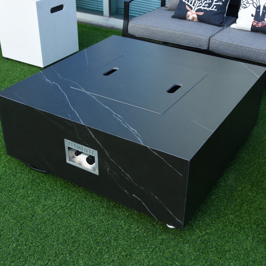 Elementi Plus Sofia Fire Table - Full Black Marble Porcelain Cover Lid Converting to Coffee Table