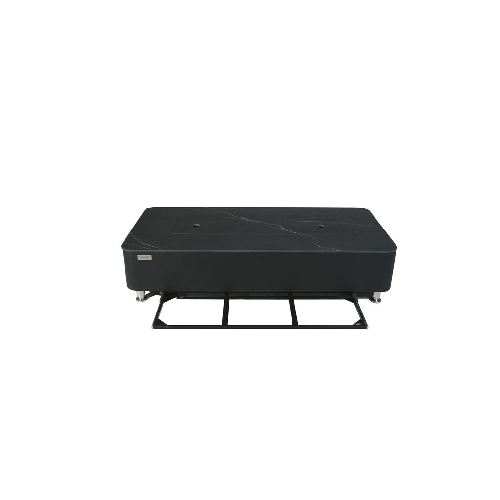 Elementi Plus Valencia Fire Table - Slide-Out Under-Table Porcelain Lid Storage Rack