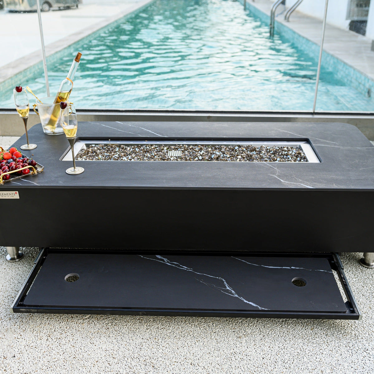 Elementi Plus Valencia Fire Table - Luxury Poolside Patio Setting with Refreshments