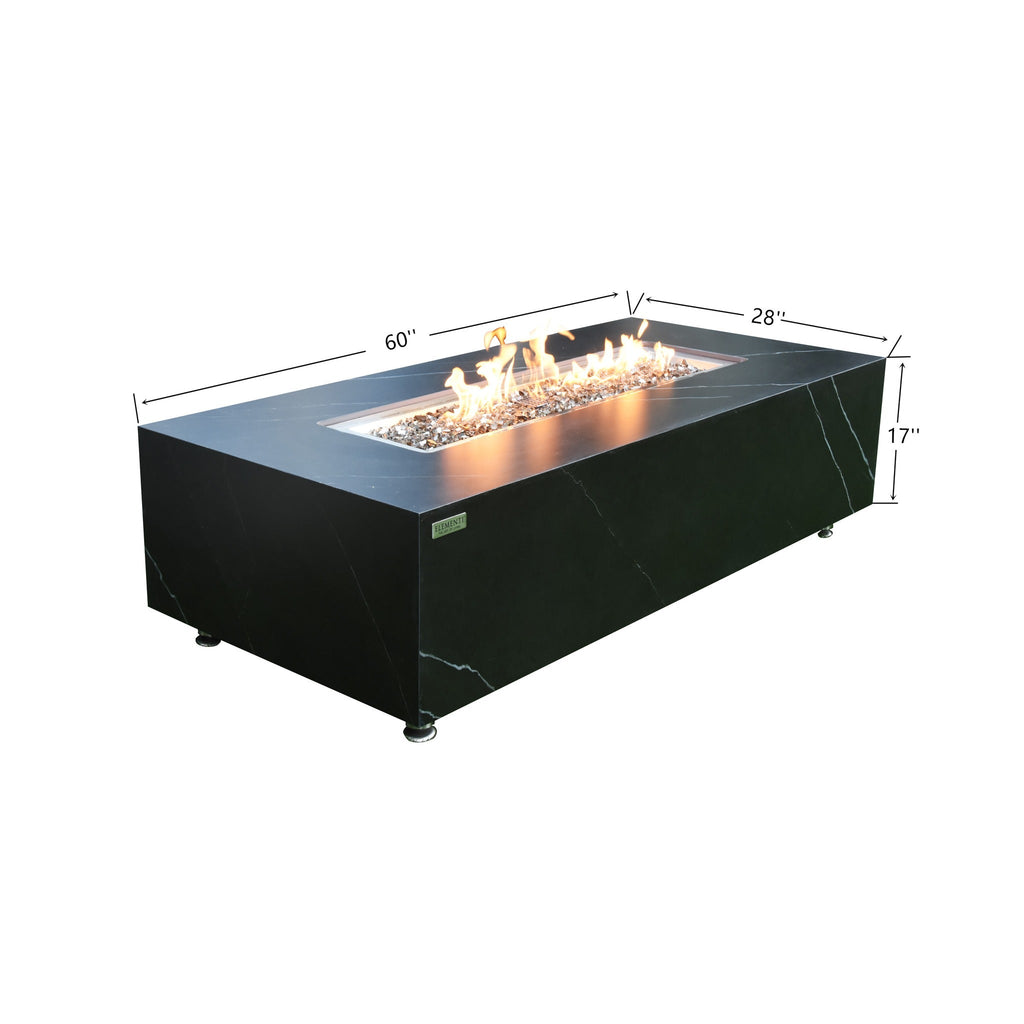 Elementi Plus Varna Fire Table - Dimensions 60x28x17 Inch Specifications Diagram