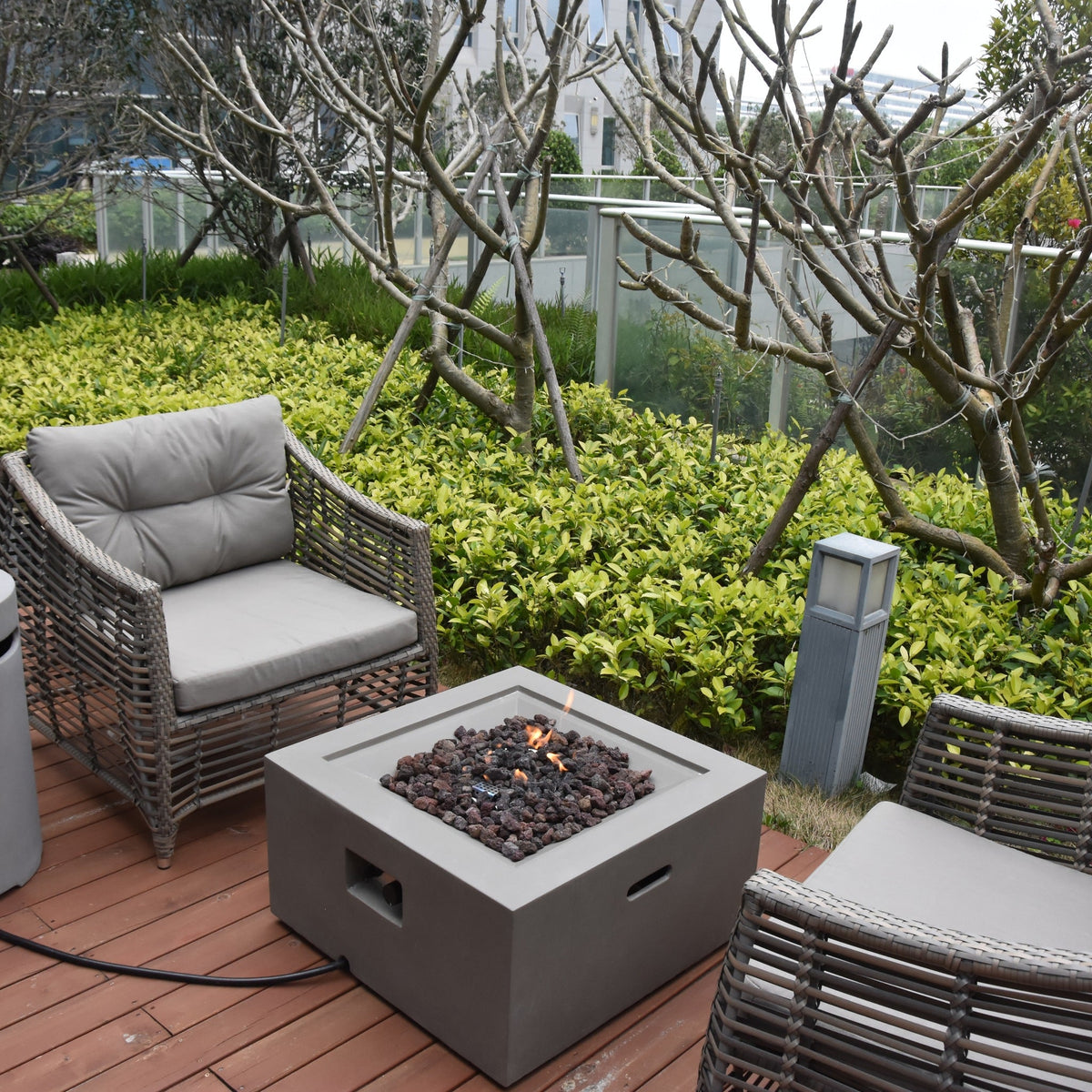 Modeno Ridgefield Fire Table - Rooftop Garden with Matching Round Tank Cover - Elementi Fires