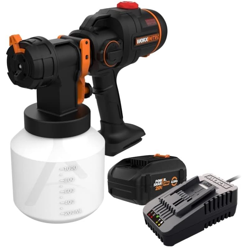 Worx WX020L kit: paint sprayer, 4.0Ah battery and quick charger